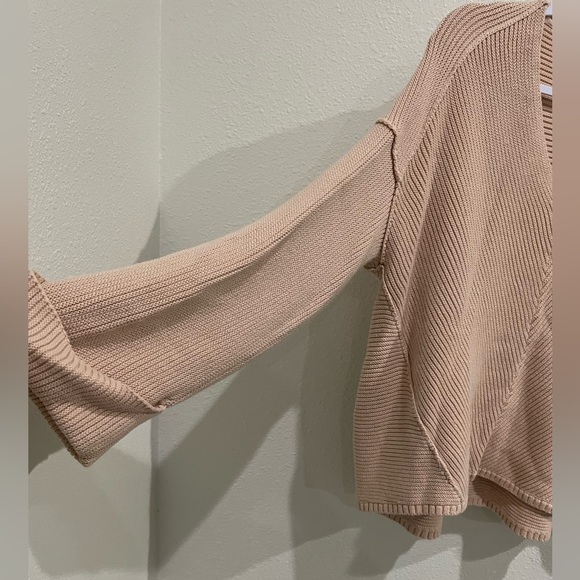 Free People Ribbed Slouchy Sweater V Neck Boho Boxy Chunky Neutral - Picture 3 of 8